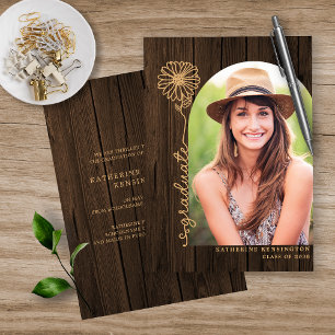 Rustic Wood Gold Handwritten Photo Graduation