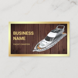 Rustic Wood Gold Luxury Yacht Charter Business Card