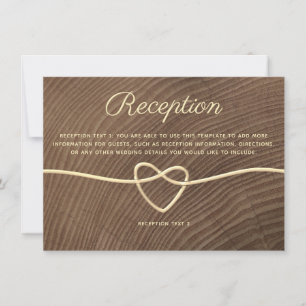 Rustic Wood Gold Rope Heart Wedding Reception Card