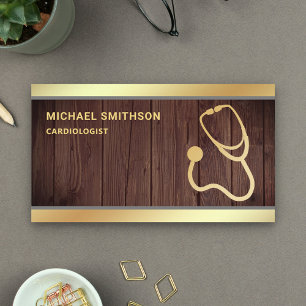 Rustic Wood Gold Stethoscope Medical Professional Business Card
