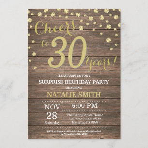 Rustic Wood Gold Surprise 30th Birthday Diamond Invitation