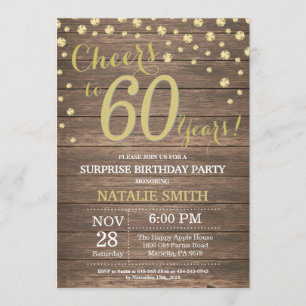 Rustic Wood Gold Surprise 60th Birthday Diamond Invitation