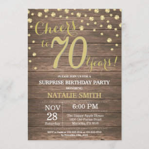 Rustic Wood Gold Surprise 70th Birthday Diamond Invitation