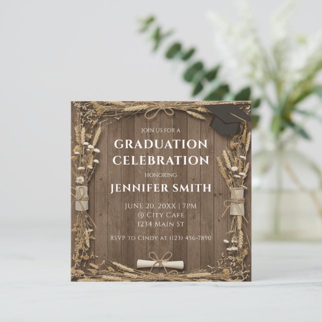 Rustic Wood Graduation Celebration Invitation (Standing Front)
