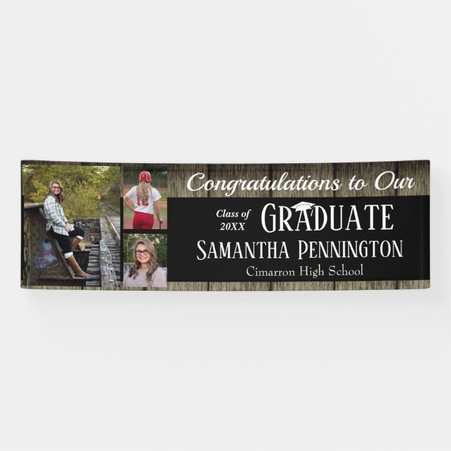 Rustic Wood Graduation Class of 2021 Photo Collage Banner (Horizontal)
