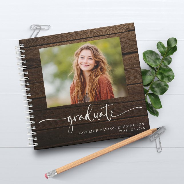 Rustic Wood Graduation Guest Book with Photo (Rustic Wood Graduation Guest Book with Photo)