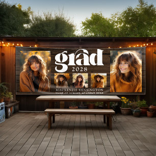 Rustic Wood Graduation Photo Collage Banner