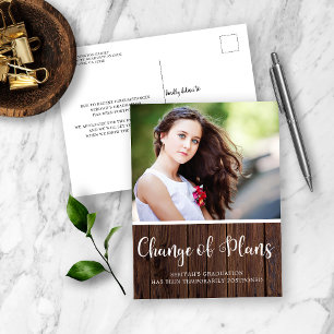 Rustic Wood Graduation Postponement Postcard