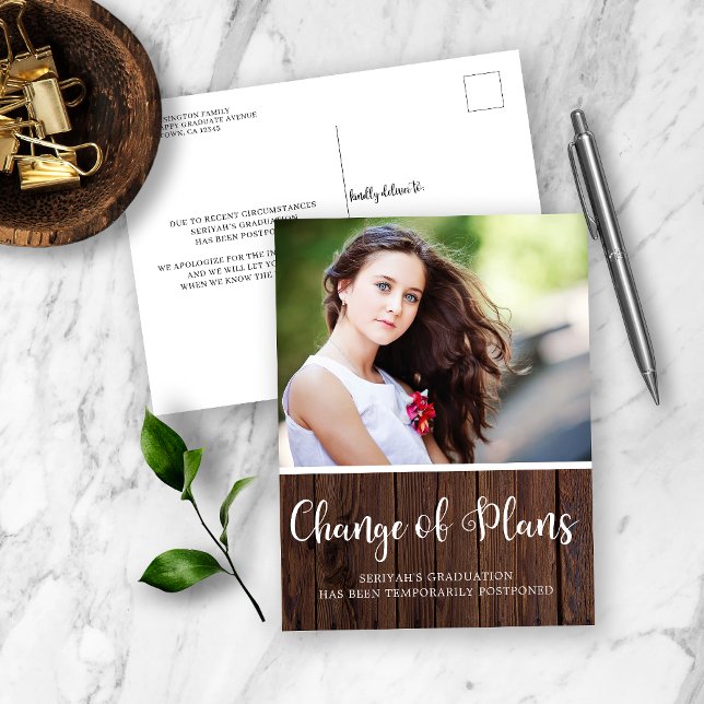 Rustic Wood Graduation Postponement Postcard (Creator Uploaded)
