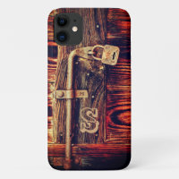 Rustic wood grain antique brass lock brown