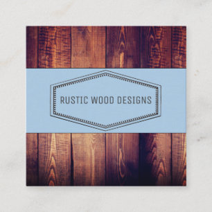 Rustic Wood Grain Blue Grey Monogram Square Business Card