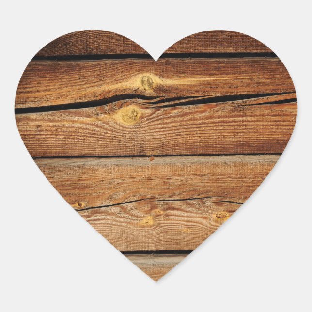 Rustic Wood Grain Boards Design Country Gifts Heart Sticker (Front)