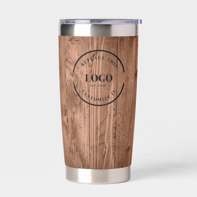 Rustic Wood Grain Branded with logo Website Insulated Tumbler (Left)