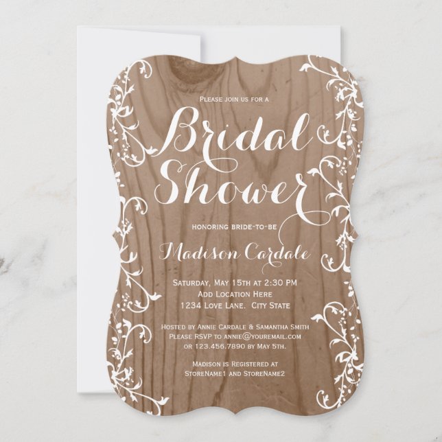 Rustic Wood Grain Bridal Shower Invitations (Front)