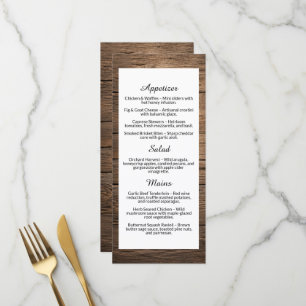 Rustic Wood Grain Country Wedding Dinner Menu
