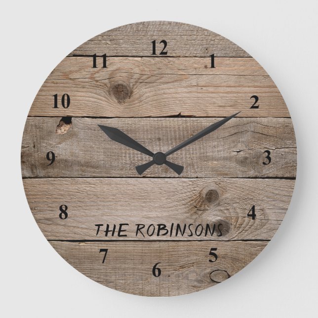 Rustic Wood Grain Custom Large Clock (Front)