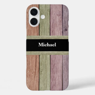 Rustic Wood Grain Customisable Name iPhone 16 Plus Case
