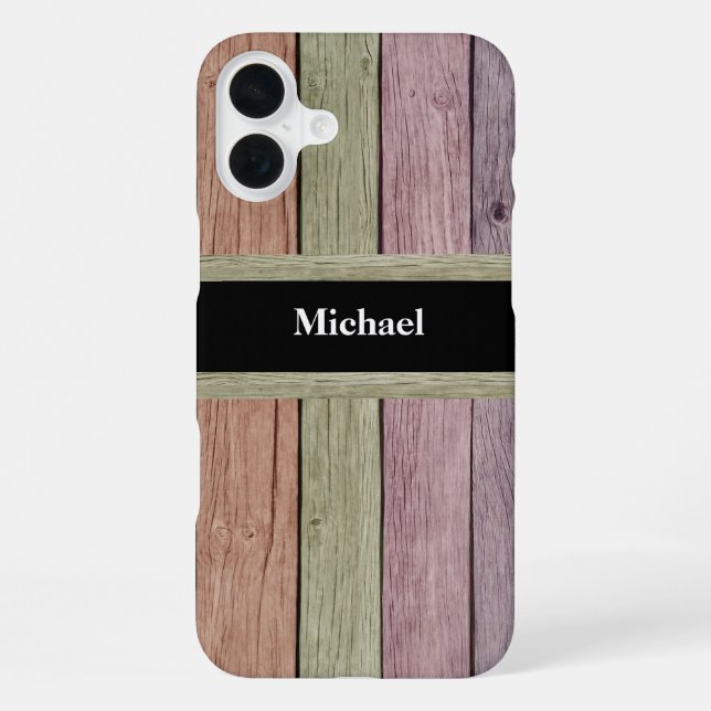 Rustic Wood Grain Customisable Name  iPhone Case (Back)