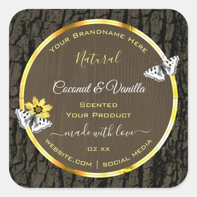 Rustic Wood Grain Dark Brown Gold Product Labels (Front)
