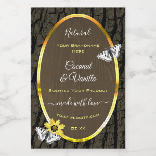 Rustic Wood Grain Dark Brown Gold Product Labels