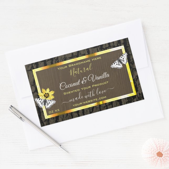Rustic Wood Grain Dark Brown Gold Product Labels (Envelope)