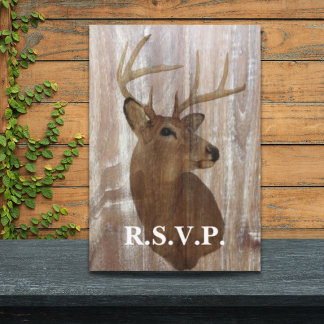 rustic wood grain deer hunt is over wedding RSVP
