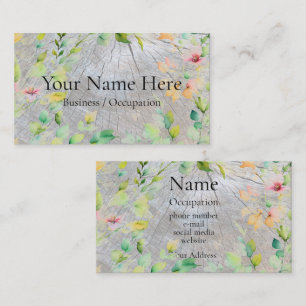 Rustic wood grain distressed botanical wildflowers business card