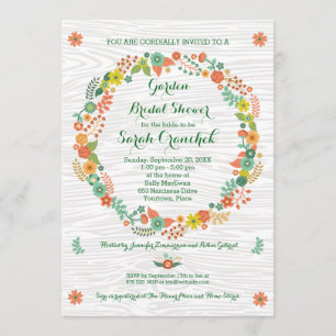 Rustic Wood Grain Floral Wreath Bridal Shower Invitation