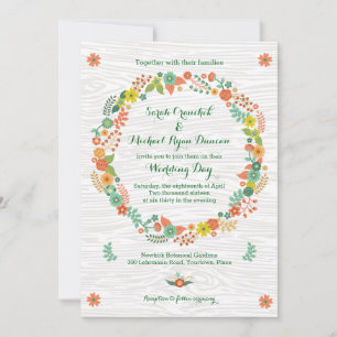 Rustic Wood Grain Floral Wreath Wedding Invitation