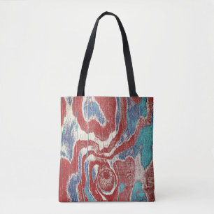 Rustic Wood Grain Knot Texture in Red Blue White Tote Bag