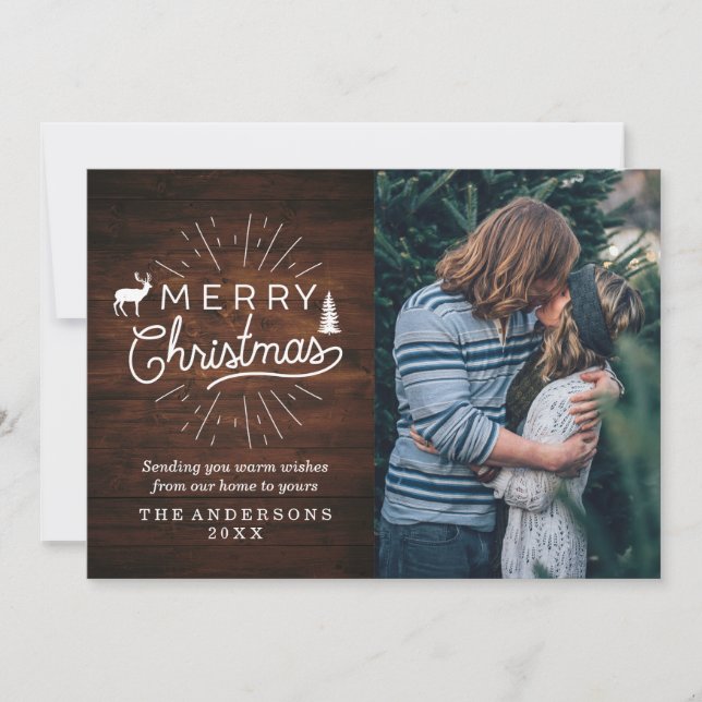 Rustic Wood Grain | Merry Christmas Photo Card (Front)