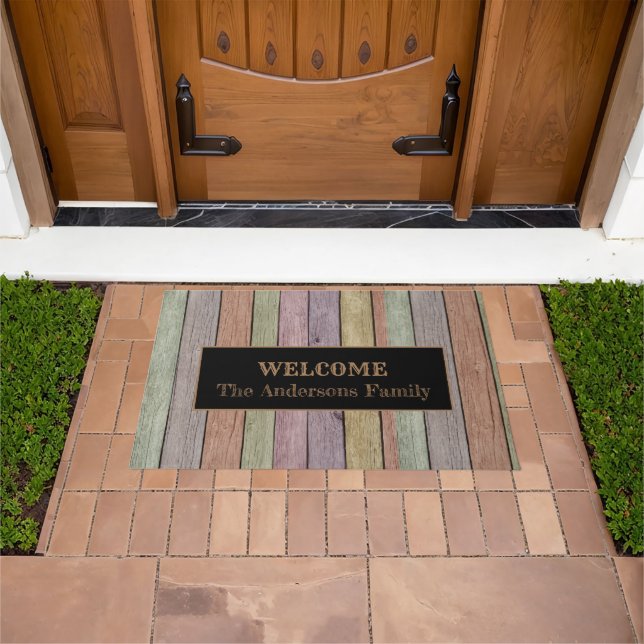 Rustic Wood Grain Pastel Welcome  Doormat (Outdoor)