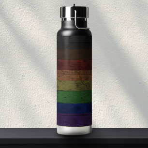 Rustic Wood Grain Philadelphia Pride Rainbow Flag Water Bottle