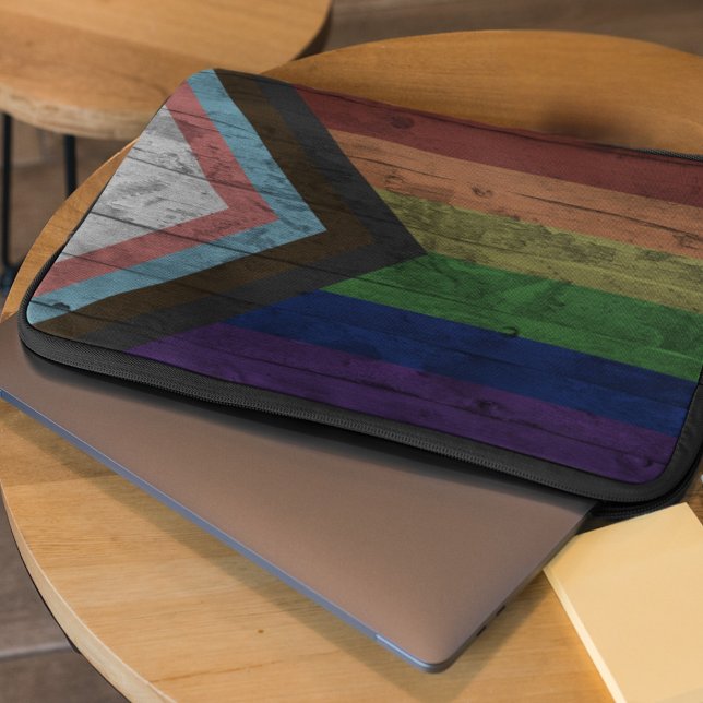 Rustic Wood Grain Progress Pride Flag Rainbow Laptop Sleeve (Creator Uploaded)