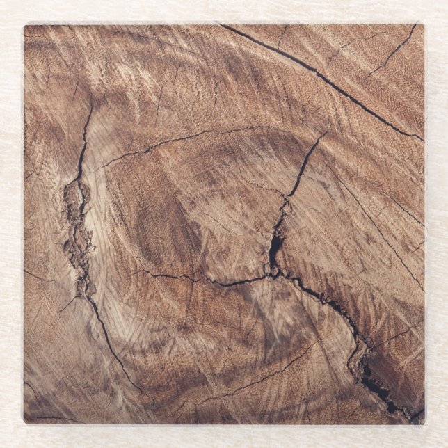 Rustic Wood Grain Texture Design Glass Coaster (Front)