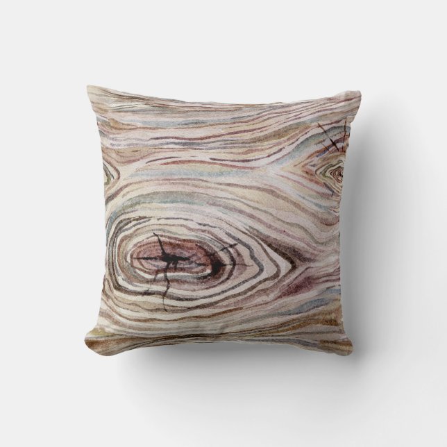 Rustic Wood Grain Watercolor Country Chic Cushion (Front)