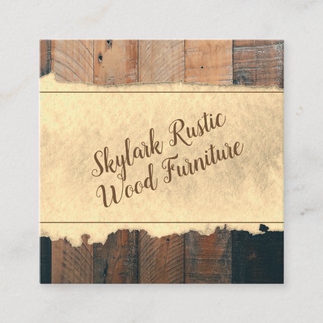 Rustic Wood Grain Wood Square Business Card (Front)