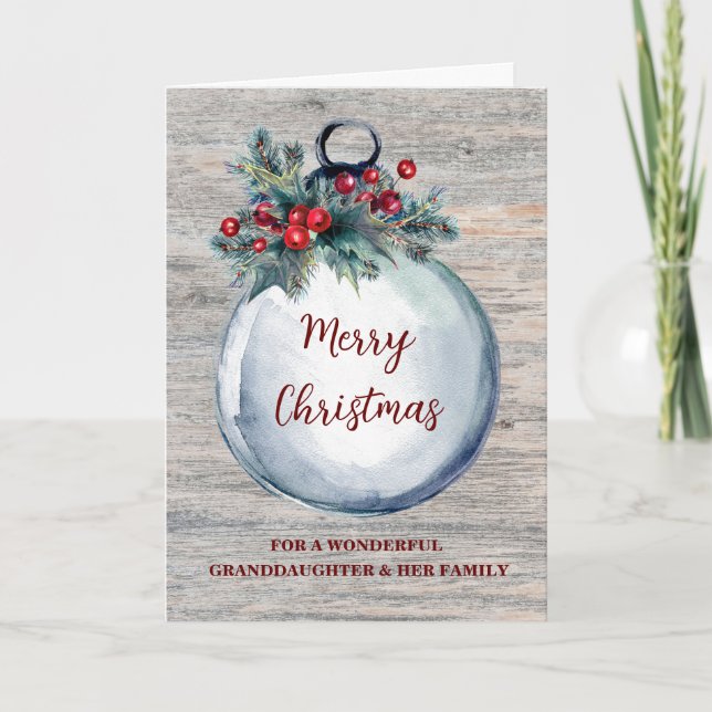 Rustic Wood Granddaughter & Family Christmas Card (Front)