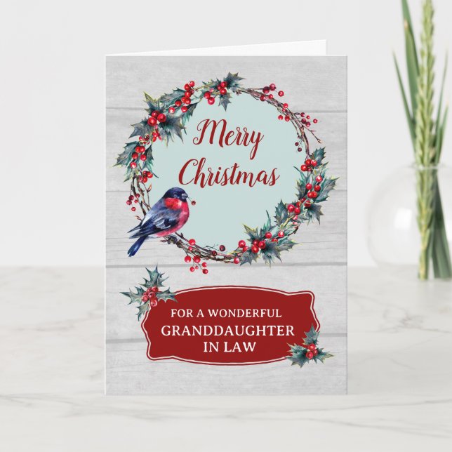 Rustic Wood Granddaughter in Law Merry Christmas Card (Front)