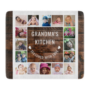 Rustic Wood Grandma’s Kitchen 16 Photo Collage   Cutting Board