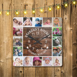 Rustic Wood Grandma's Kitchen 16 Photo Collage  Square Wall Clock<br><div class="desc">Rustic wood and photo collage wall clock with grandma's kitchen and seasoned with love typography.</div>