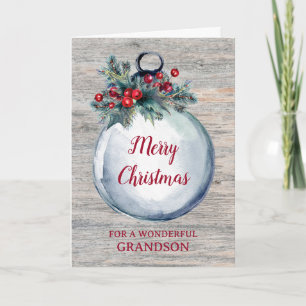 Rustic Wood Grandson Merry Christmas Card