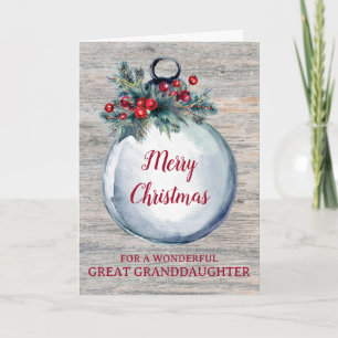Rustic Wood Great Granddaughter Merry Christmas Card