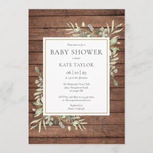 Rustic Wood Greenery Baby Shower / Sprinkle Invitation