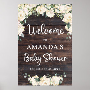 Rustic wood greenery baby shower welcome sign