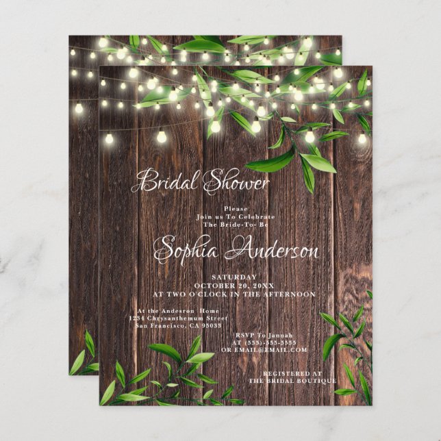 Rustic Wood & Greenery Bridal Shower Invitation (Front/Back)