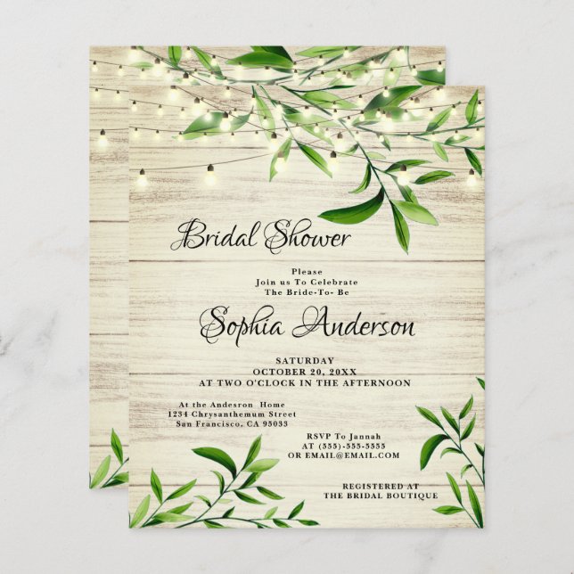 Rustic Wood & Greenery Bridal Shower Invitation (Front/Back)