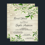 Rustic Wood & Greenery Bridal Shower Invitation<br><div class="desc">Rustic Wood Greenery Bridal Shower Invitations,  elegant and simple watercolor Green Leaves and Wood light string, ,  elegant calgraphy,  to be completed with your details easily and quickly. Check my shop to see the entire suite for this design.</div>