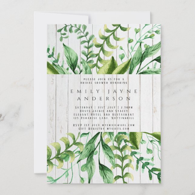 Rustic Wood Greenery  Bridal Shower Modern Invitation (Front)