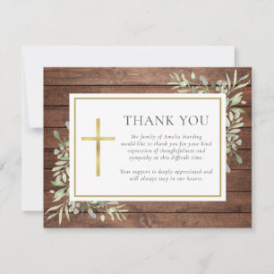 Rustic Wood Greenery Christian Funerla Thank You Card